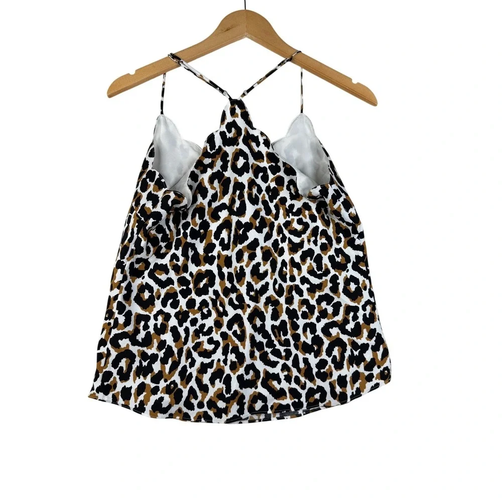 J. Crew Leopard Animal‎ Print Scalloped Hem Cami Blouse size 4 Brown/Black